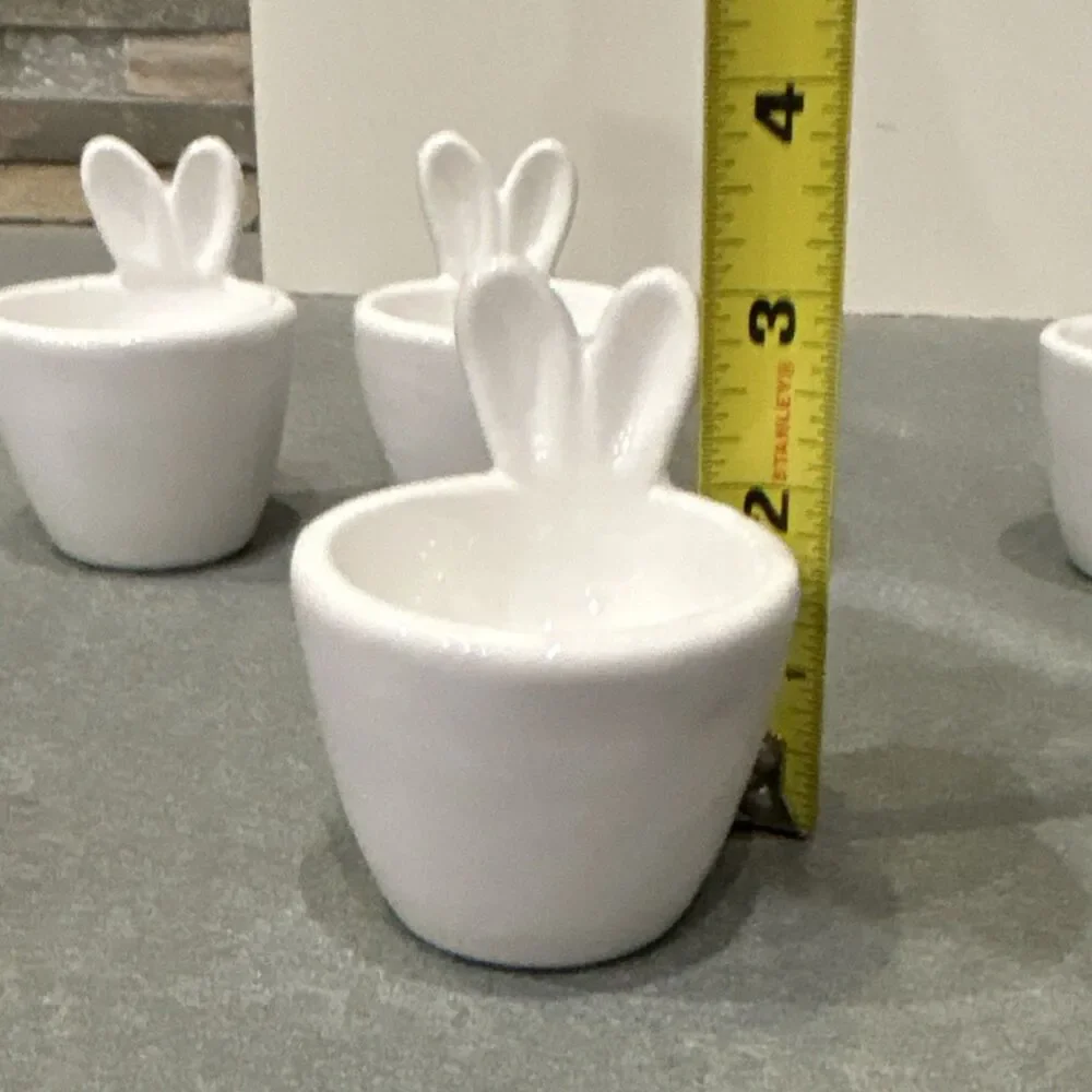 Hobby Lobby Set of 4 Bunny Ear Ceramic Egg Cups White Easter